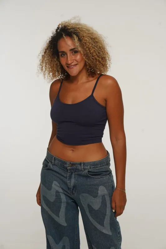 Scoop Crop Vest in Navy sold by Manners London