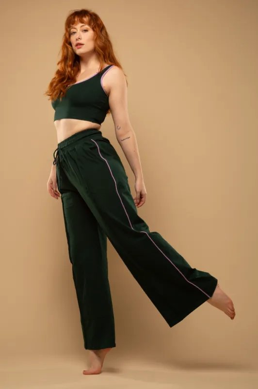 Trackie Trousers Wide Leg Regular in Forest Green sold by Manners London
