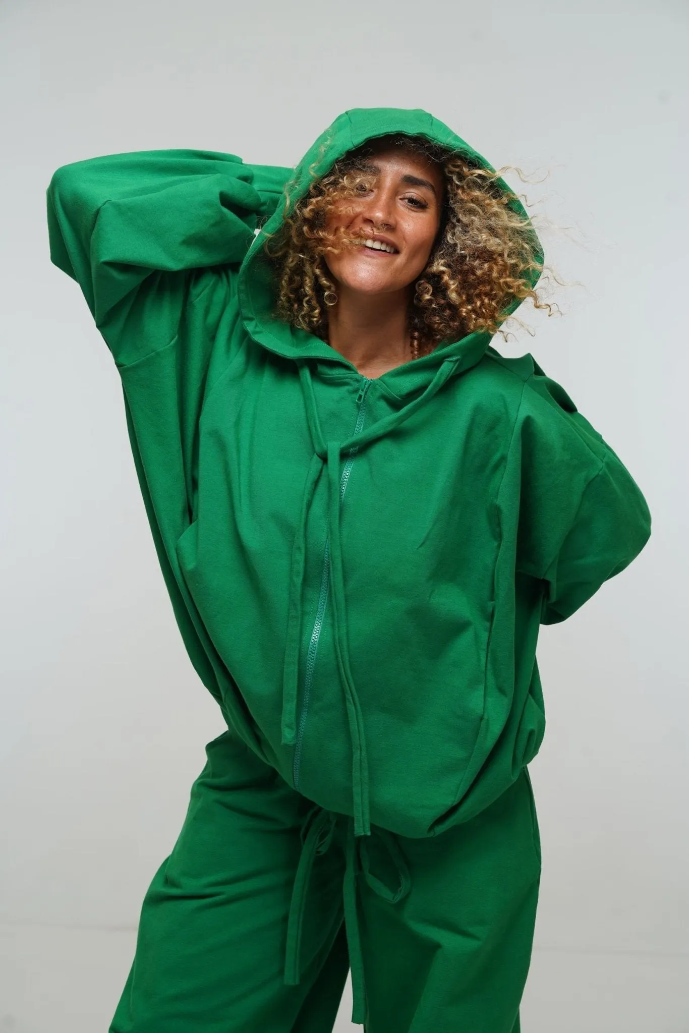 Oversized Balloon Hoodie with Zip in Grass Green sold by Manners London product image thumbnail 4