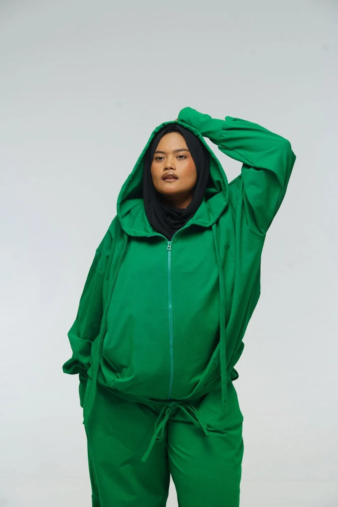 Oversized Balloon Hoodie with Zip in Grass Green sold by Manners London product image thumbnail 2