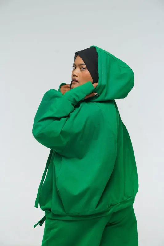 Oversized Balloon Hoodie with Zip in Grass Green made by Manners London