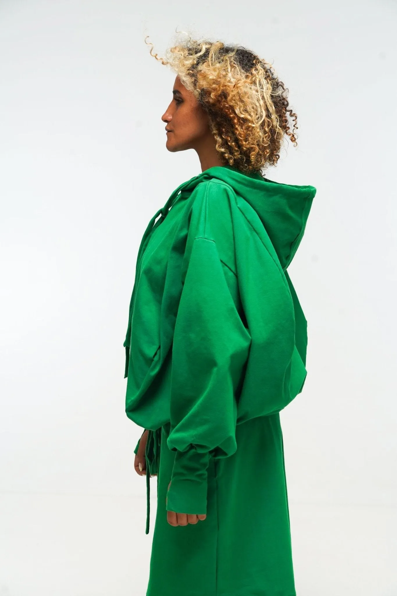 Oversized Balloon Hoodie with Zip in Grass Green sold by Manners London product image thumbnail 3
