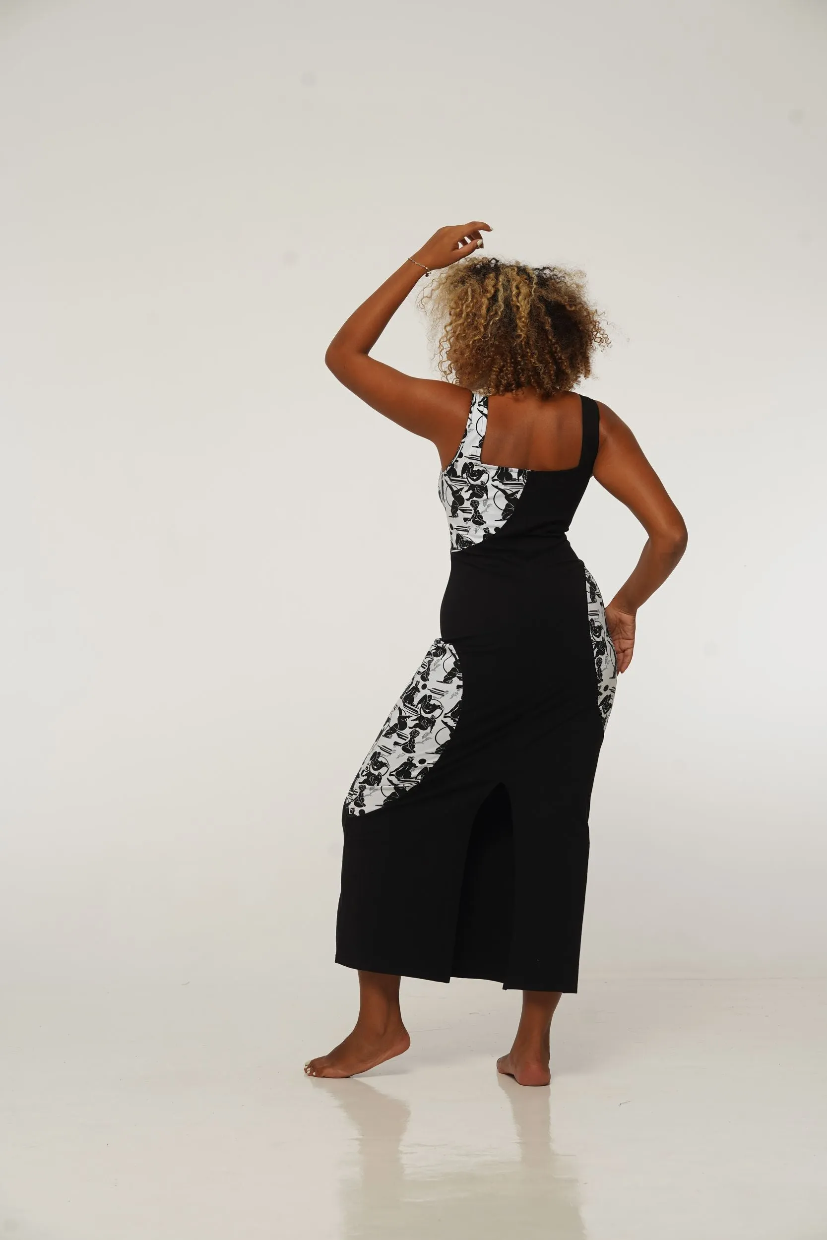 Square Neck Abstract Dress Midi in Black/Sisterhood sold by Manners London product image thumbnail 5
