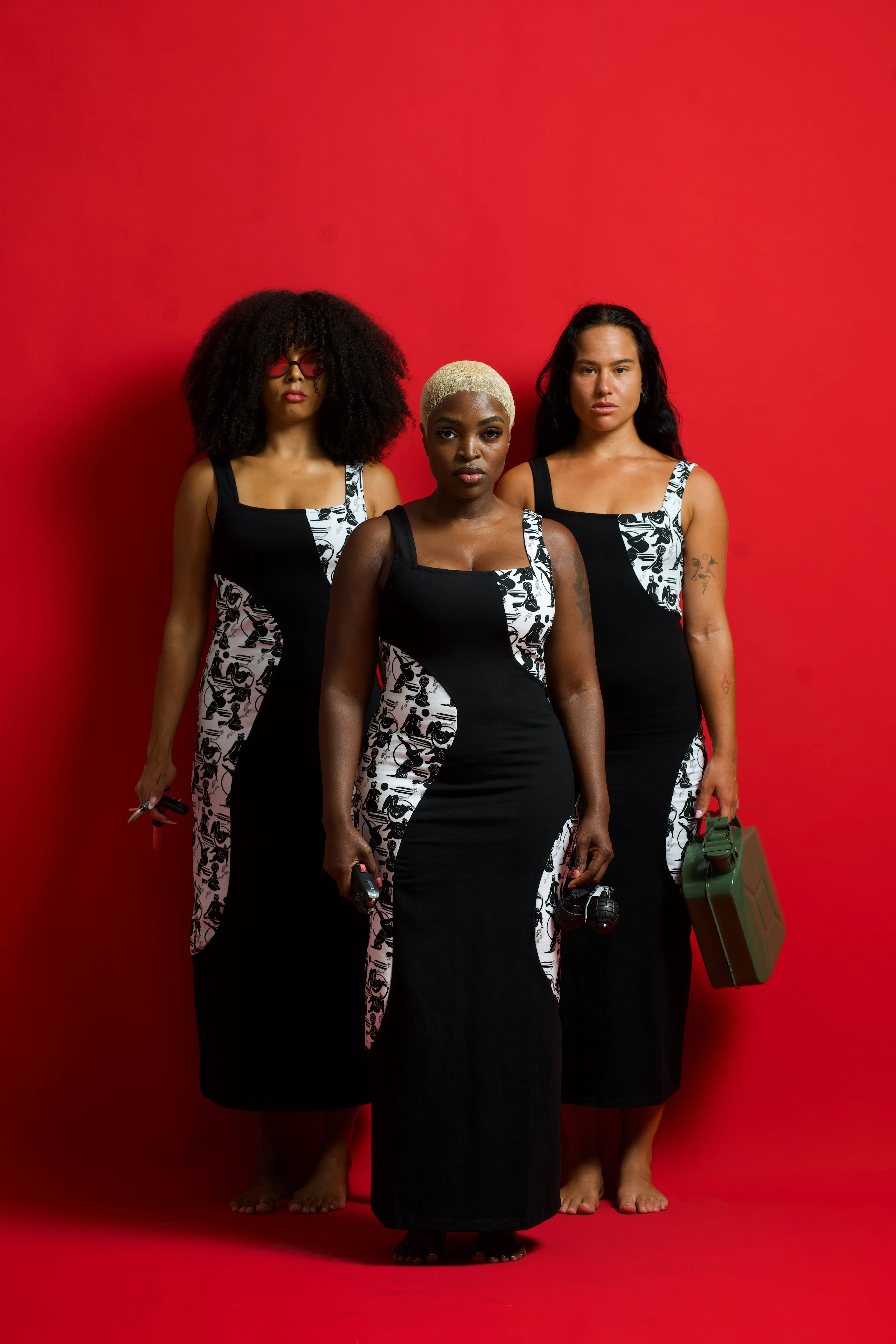 Square Neck Abstract Dress Midi in Black/Sisterhood sold by Manners London product image thumbnail 2