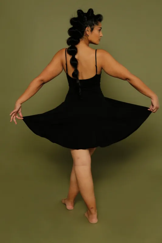 Jola Pocket Skater Mini Dress and Skirt in Black sold by Manners London