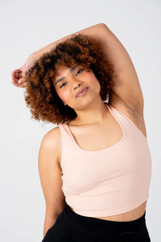 Shinni Neck Crop Tank Top In Peach Dust sold by Manners London