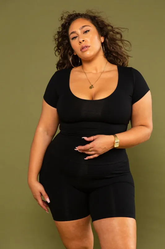 Reversible Crop Tee in Black made by Manners London