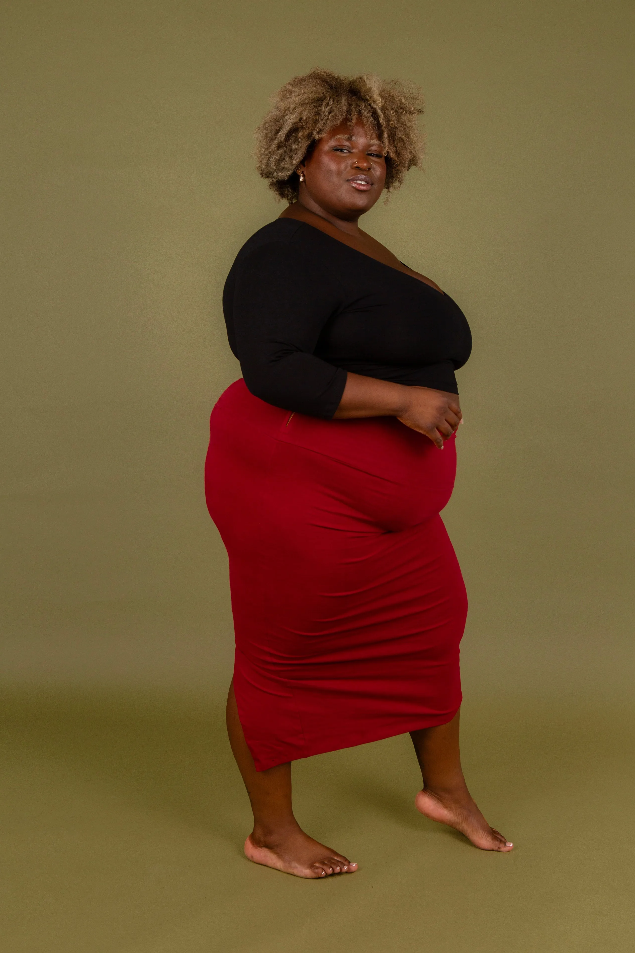 Split Midi Skirt in Burgundy sold by Manners London product image thumbnail 5