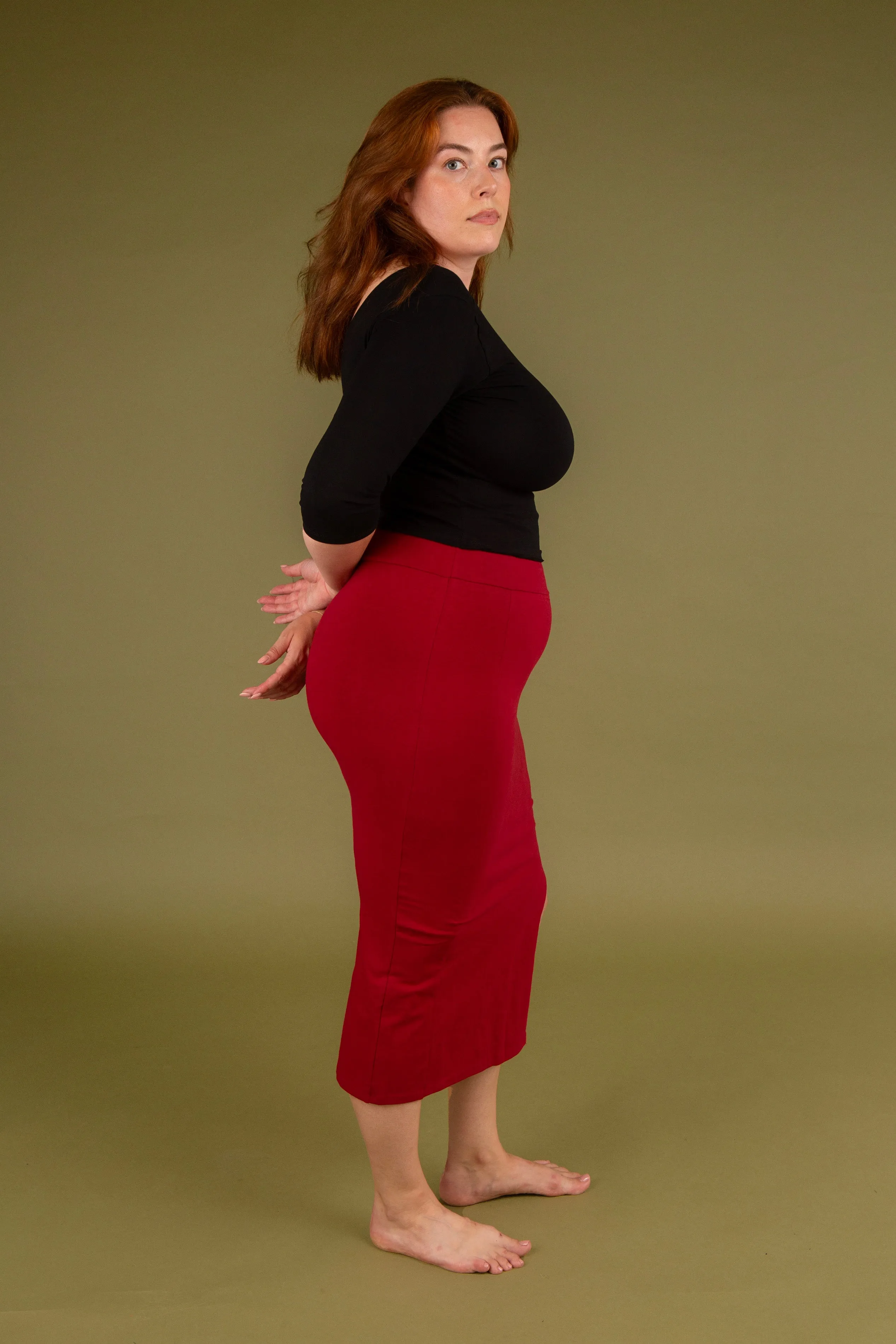 Split Midi Skirt in Burgundy sold by Manners London