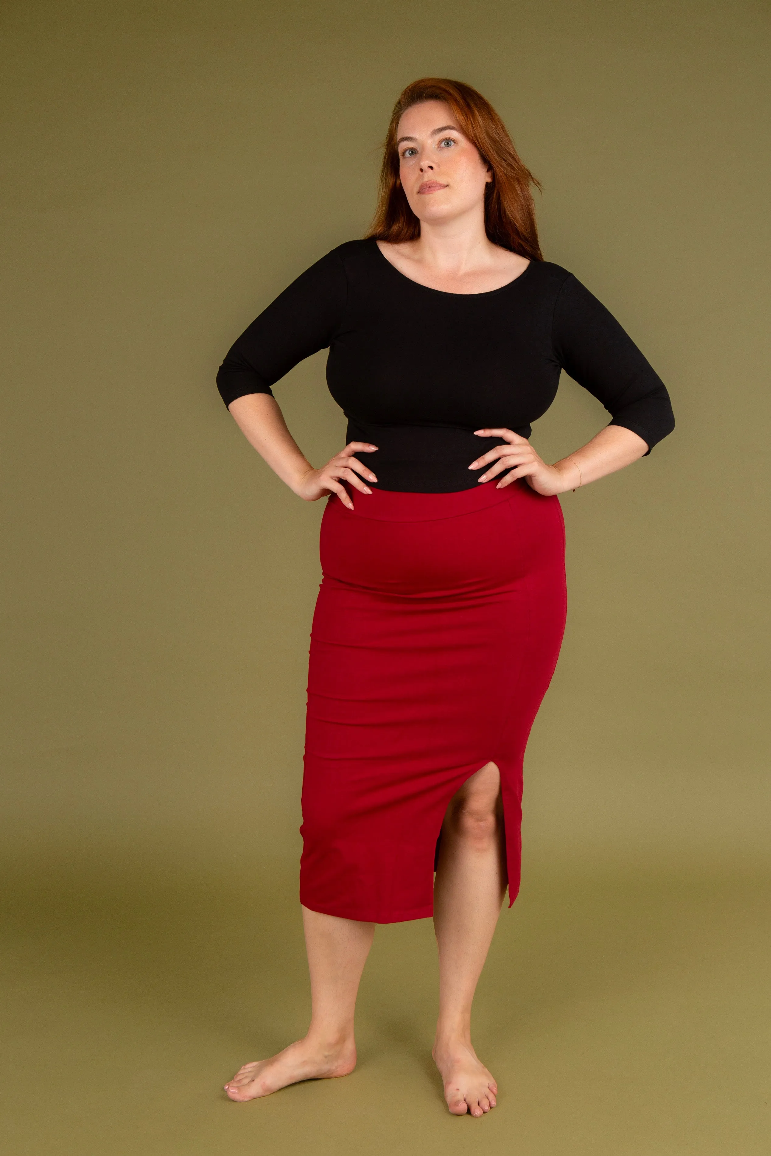Split Midi Skirt in Burgundy sold by Manners London product image thumbnail 3