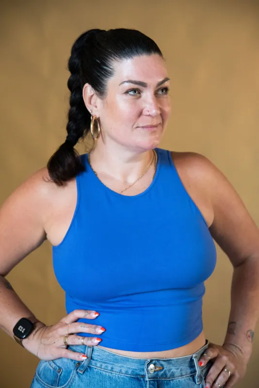 Iza Crop Vest Top in Forgetmenot sold by Manners London