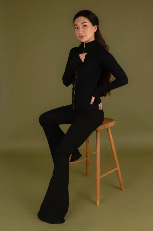 Zip Full Length Top long sleeve with Hole in Black sold by Manners London