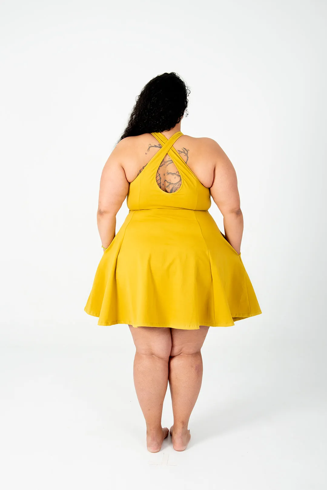 Asri Cross Back Mini Dress In Mustard Seed sold by Manners London product image thumbnail 2