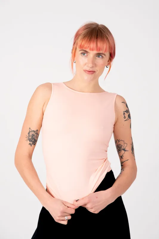 Reversible V-Neck Sleeveless Full Length Top In Peach Dust sold by Manners London