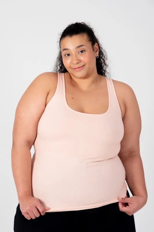 Shinni Neck Full Length Tank Top In Peach Dust sold by Manners London