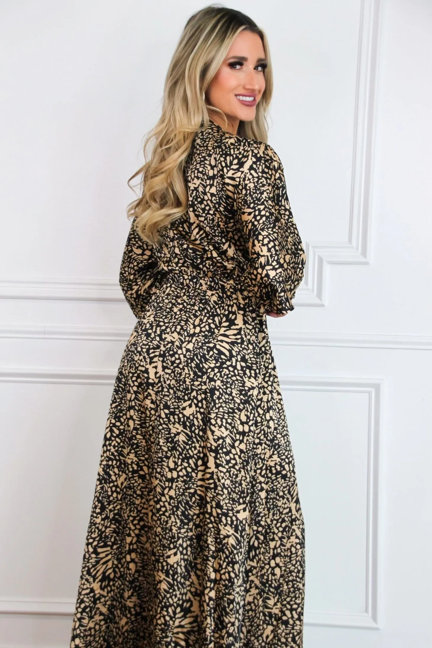 Wild About You Satin Cutout Maxi Dress: Black/Taupe sold by Bella and Bloom product image thumbnail 3