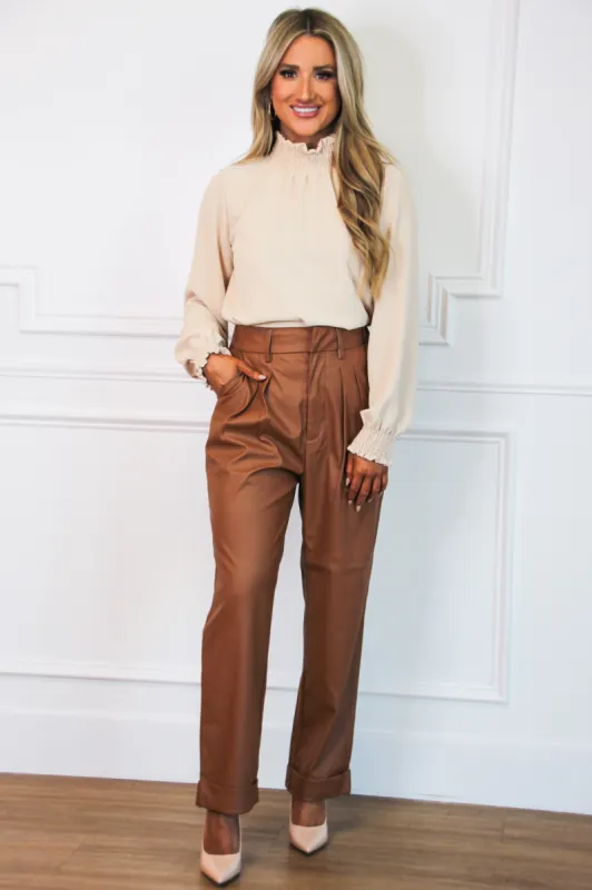 Material Girl Faux Leather Pants: Cognac sold by Bella and Bloom