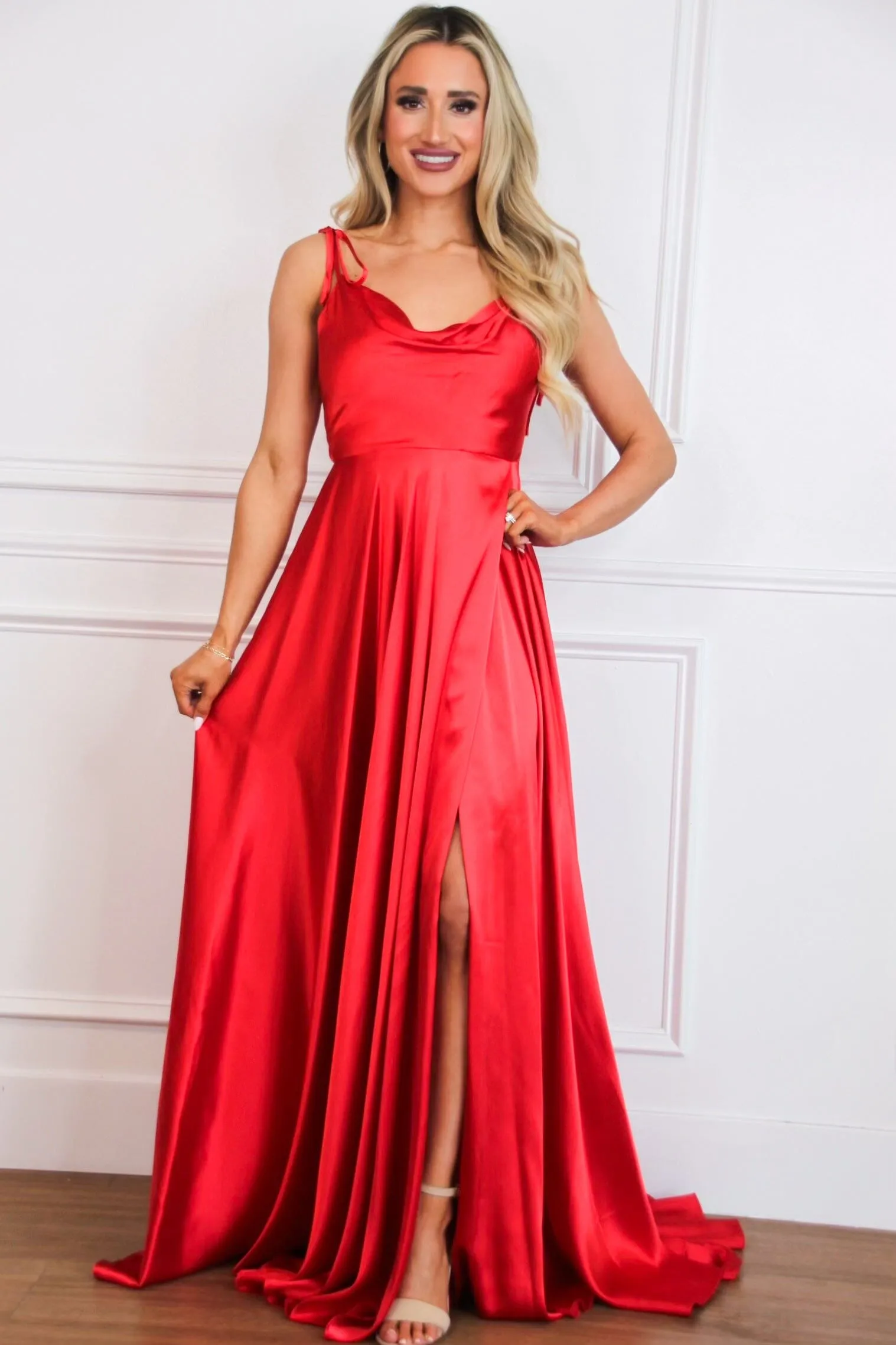 Tonight's the Night Satin Formal Dress: Red sold by Bella and Bloom