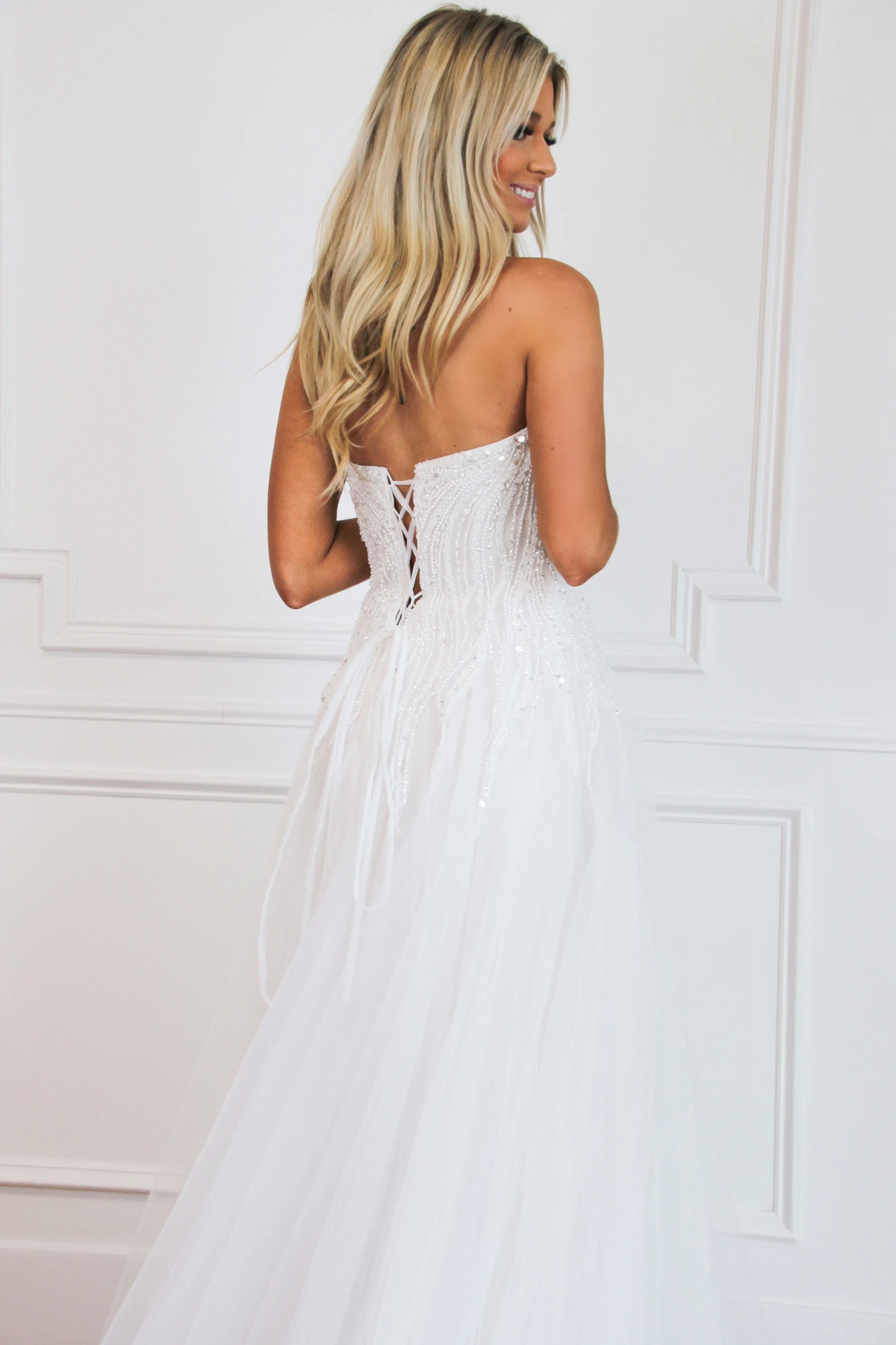 Gabrielle Strapless Tulle Beaded Wedding Dress: Off White sold by Bella and Bloom product image thumbnail 2