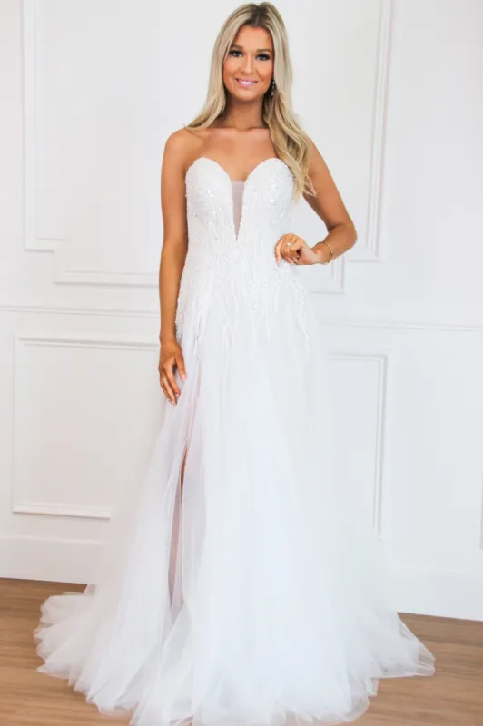 Gabrielle Strapless Tulle Beaded Wedding Dress: Off White sold by Bella and Bloom