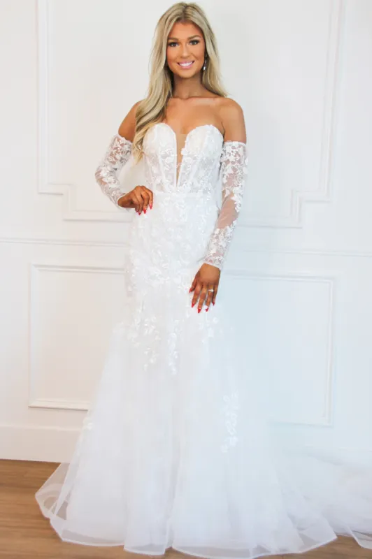 Magical Moments Floral Applique Off Shoulder Wedding Dress: White sold by Bella and Bloom