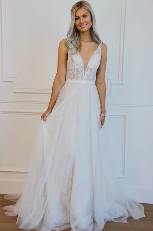 Say I Do Lace Wedding Dress: Ivory/Nude sold by Bella and Bloom