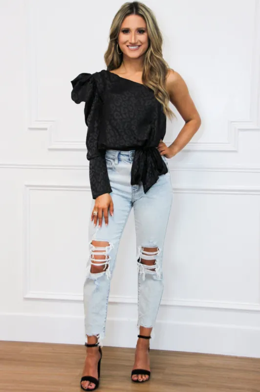 Leopard Chic Satin Top: Black sold by Bella and Bloom