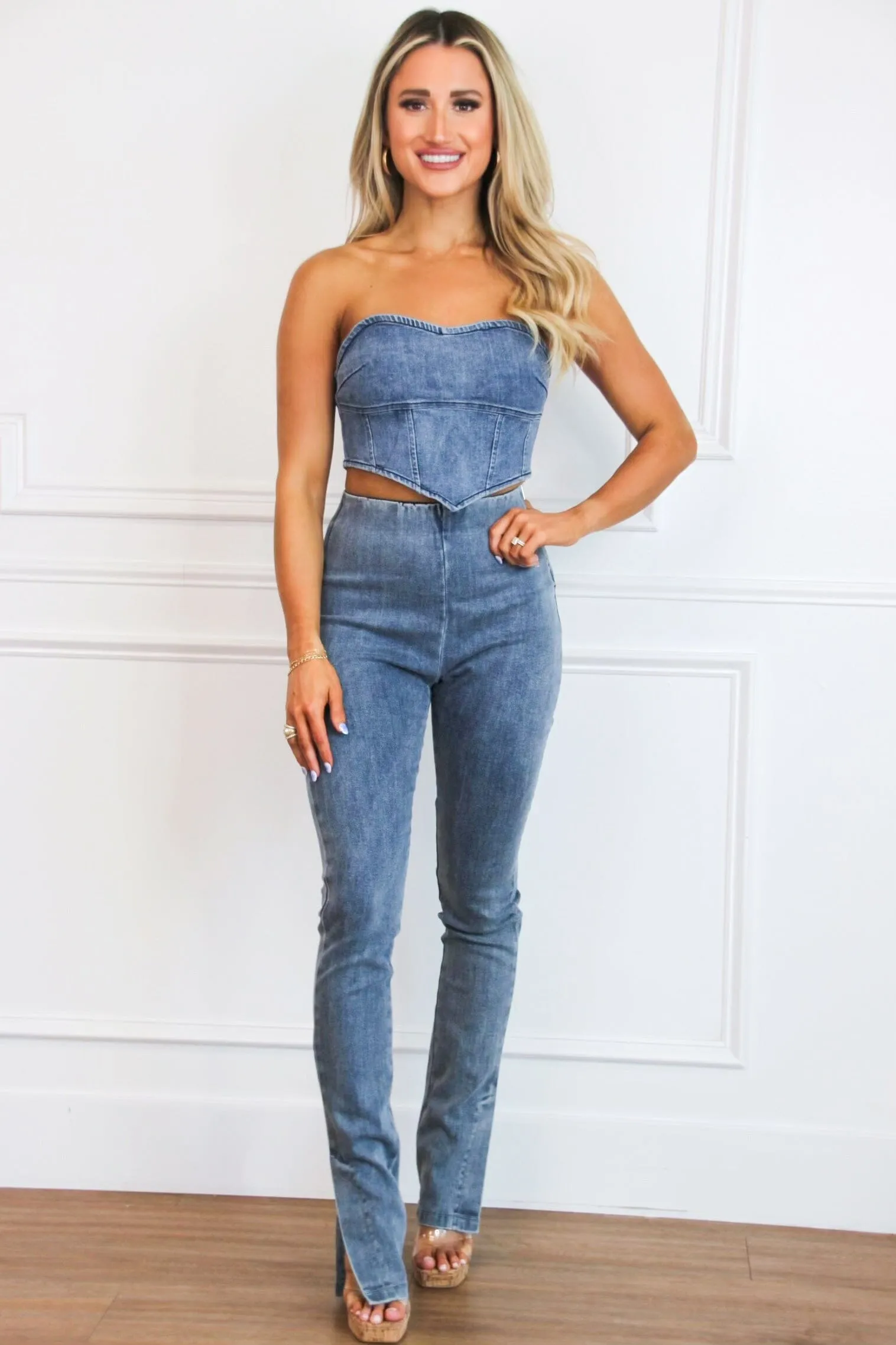 Denim Chic CROP TOP: Medium Wash sold by Bella and Bloom