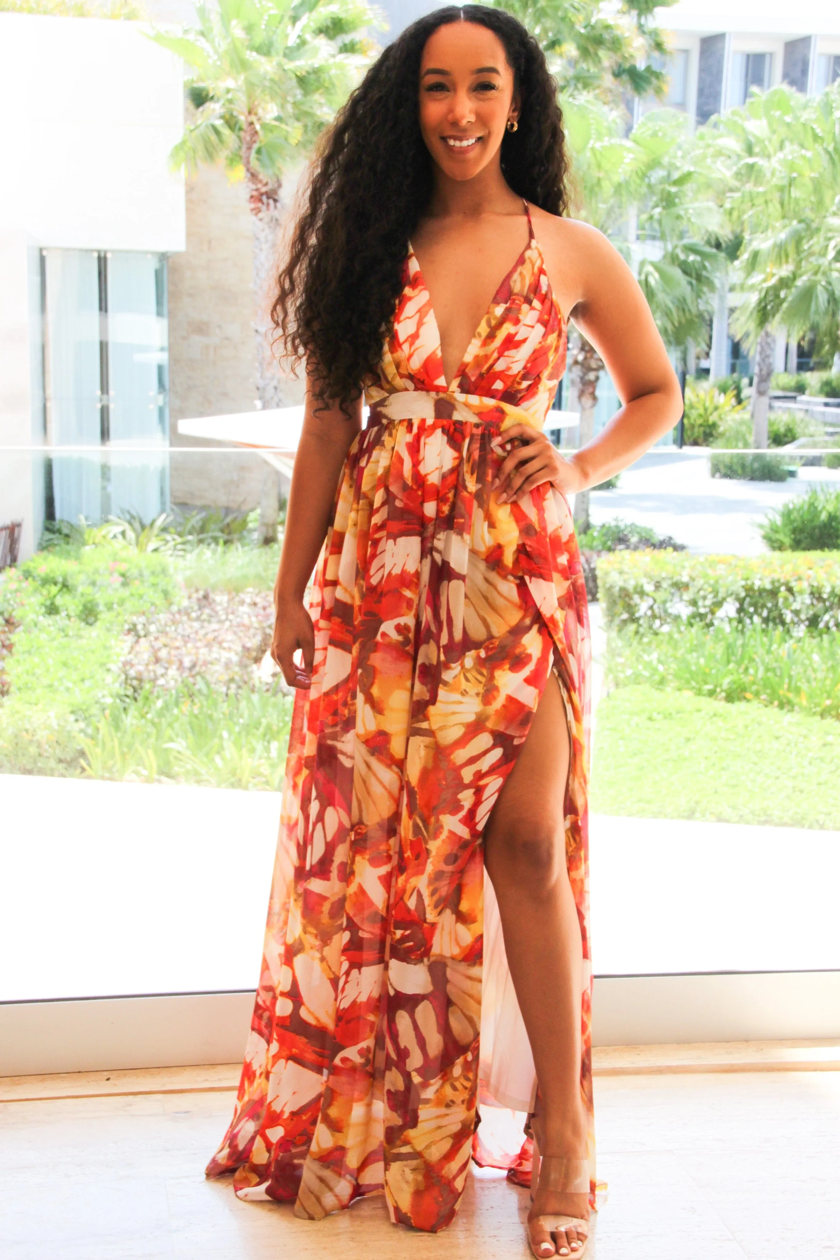 Just Another Sunset Maxi Dress: Orange/White Multi sold by Bella and Bloom product image thumbnail 2