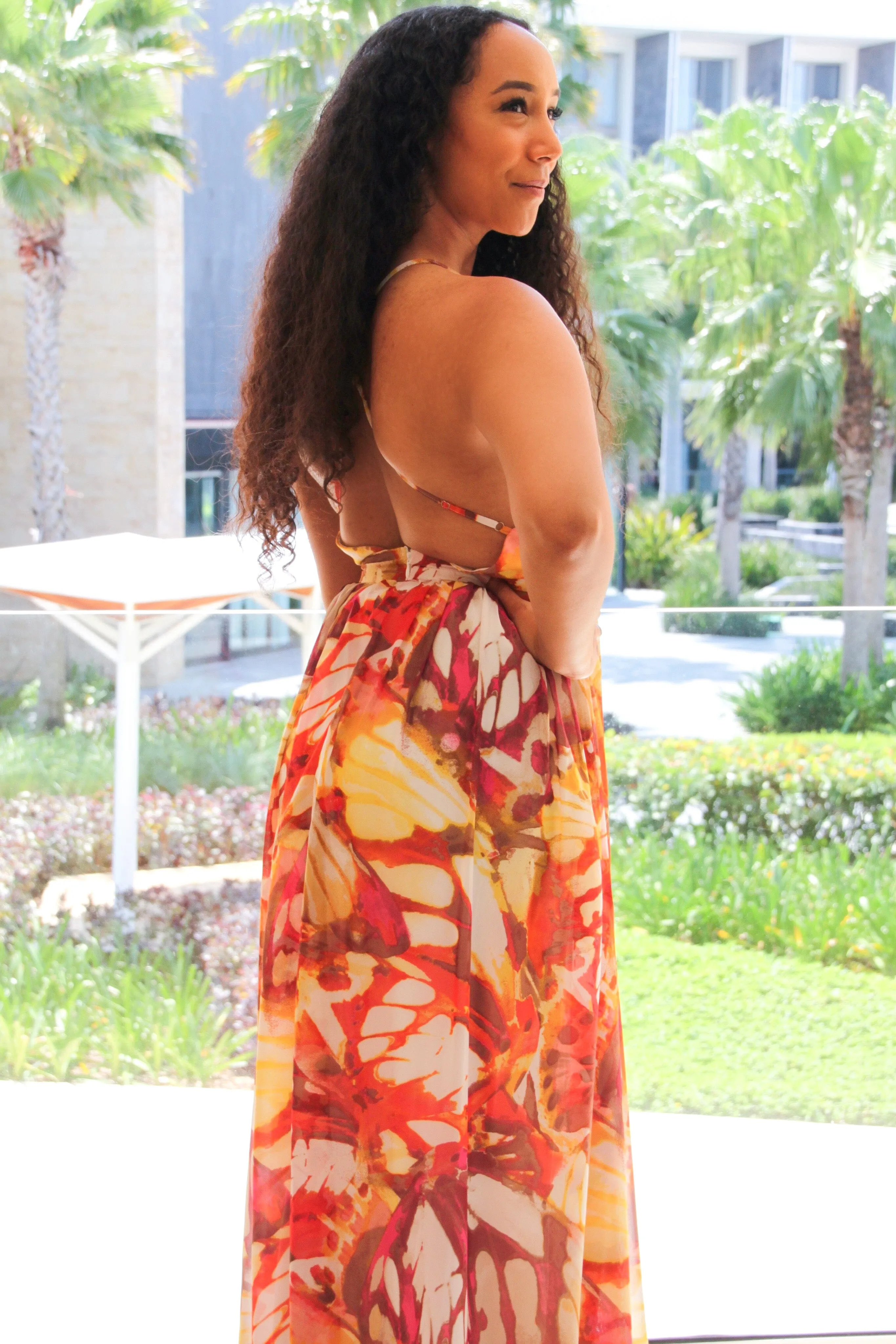 Just Another Sunset Maxi Dress: Orange/White Multi sold by Bella and Bloom product image thumbnail 3