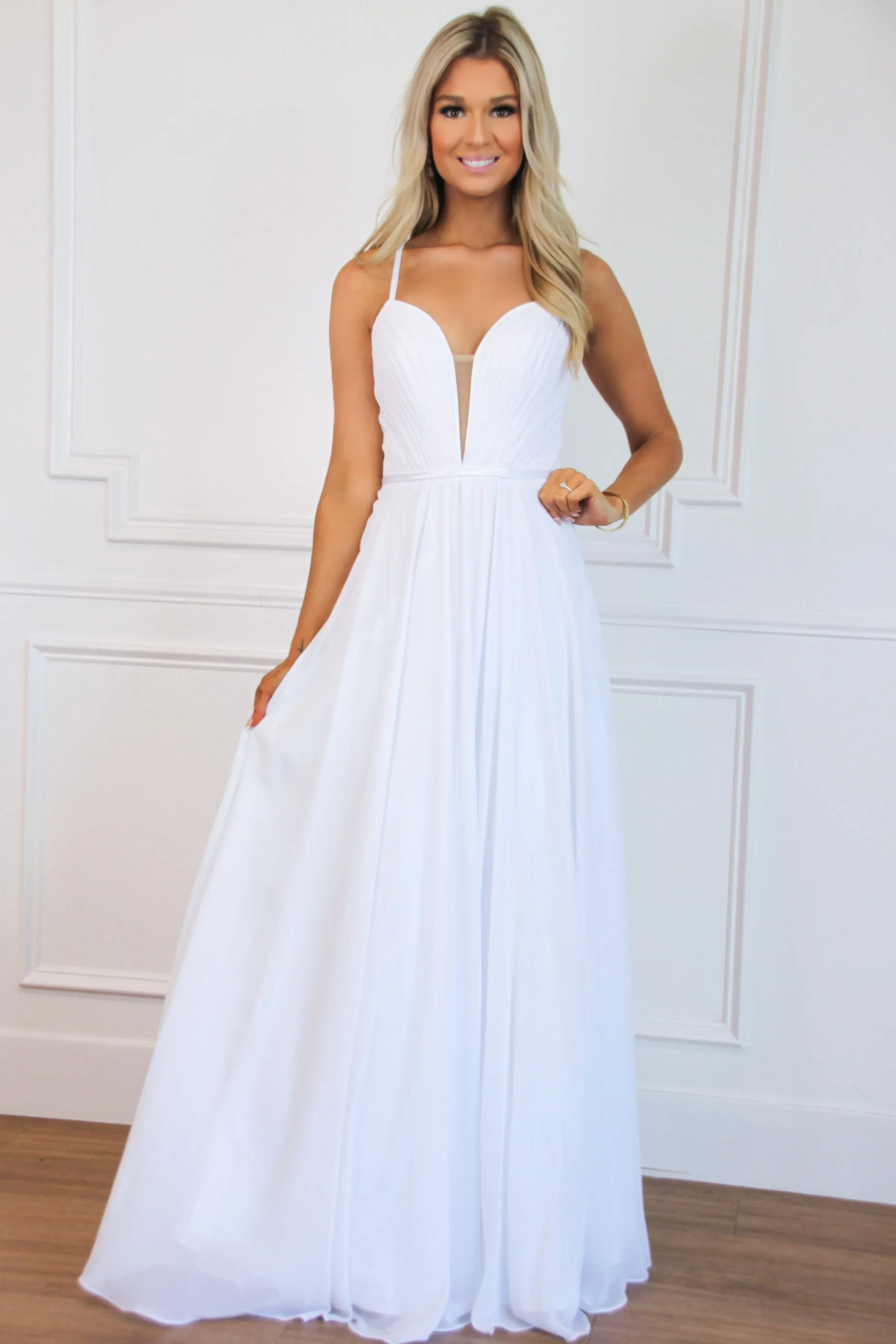 Angelic Beauty Chiffon Formal Dress: White sold by Bella and Bloom