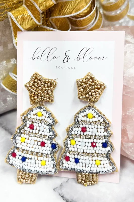 Christmas Tree Beaded Holiday Earrings: White Multi sold by Bella and Bloom