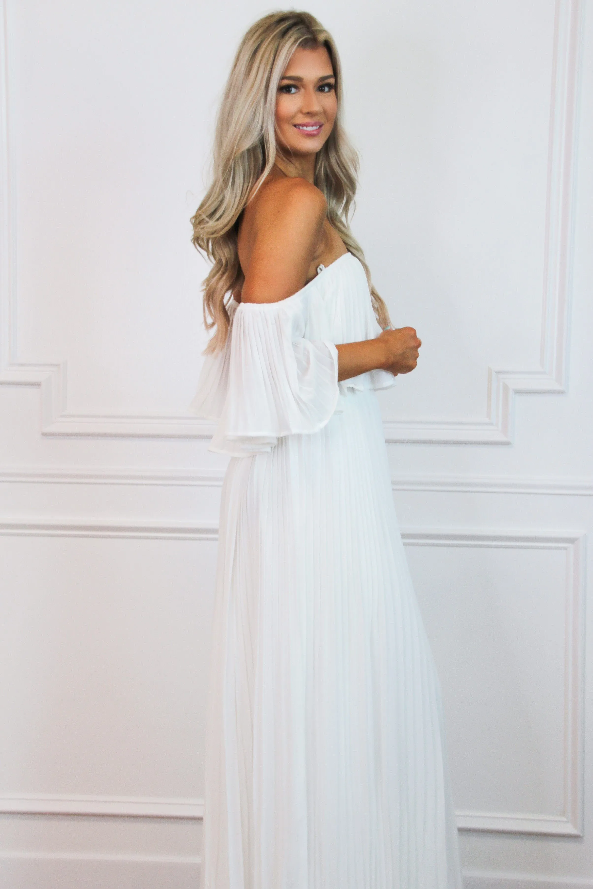 Say You Love Me Pleated Maxi Dress: White sold by Bella and Bloom product image thumbnail 3