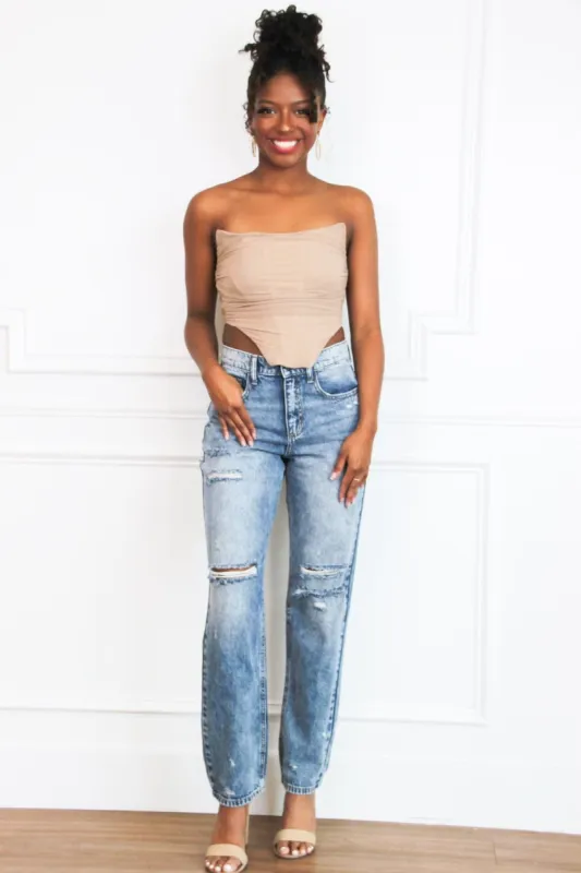 Cool Girl Bustier Crop Top: Taupe sold by Bella and Bloom