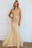 Iris Embellished Feather Mermaid Formal Dress: Gold sold by Bella and Bloom