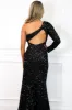 Glistening Beauty One Shoulder Sequin Formal Dress: Black sold by Bella and Bloom