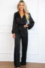 Nita V Neck Satin Jumpsuit: Black sold by Bella and Bloom