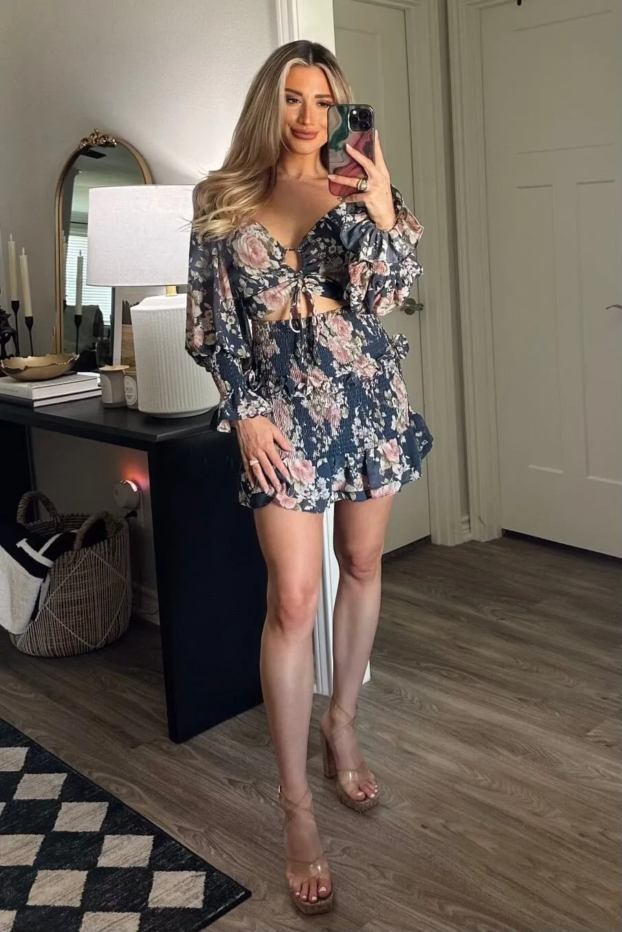 Vineyard Days Floral Smocked Dress: Navy Multi sold by Bella and Bloom