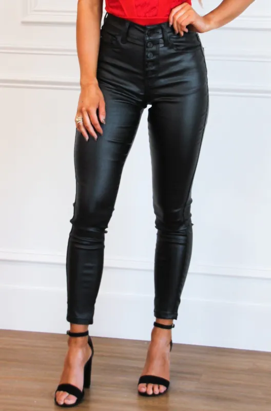 Tayshia High Waisted Faux Leather KanCan Pants: Black sold by Bella and Bloom