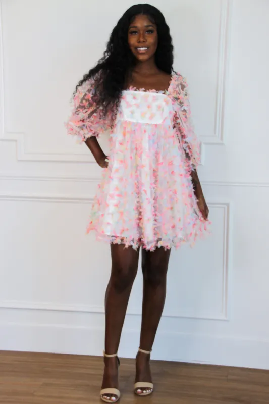Rainbow Wishes Applique Dress: White Multi sold by Bella and Bloom