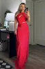 Kristen One Shoulder Cutout Pleated Maxi Dress: Red sold by Bella and Bloom