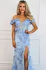 Liliana Floral Applique Formal Dress: Periwinkle Blue sold by Bella and Bloom