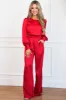 Winter Chic Satin Jumpsuit: Burgundy Red sold by Bella and Bloom