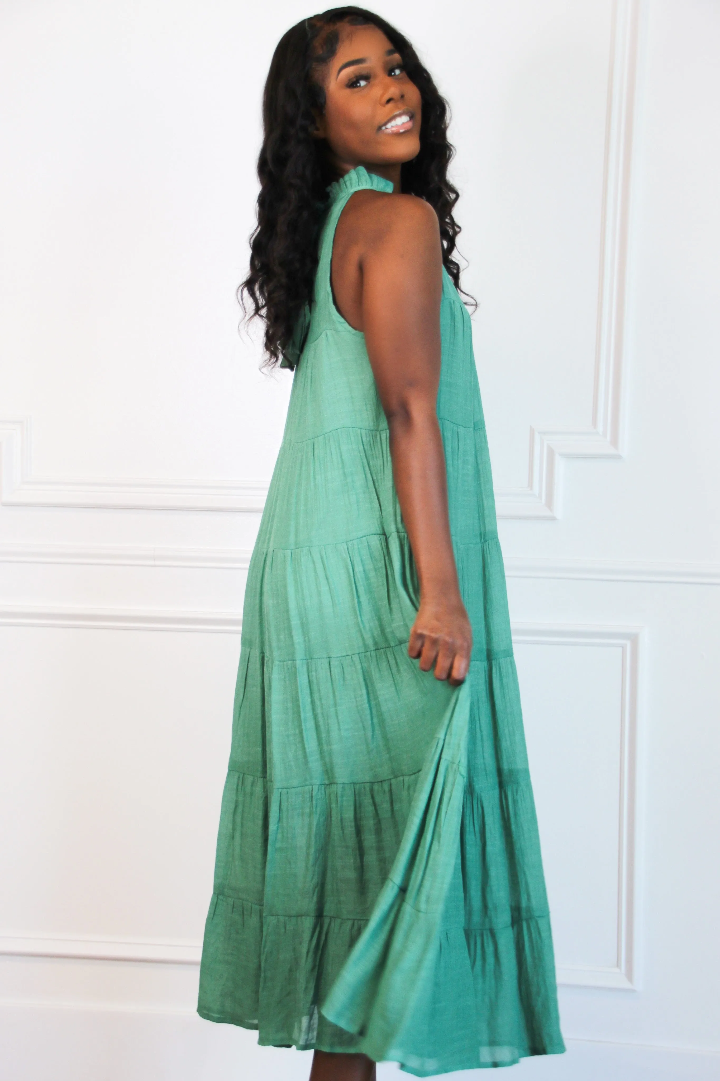 Effortlessly You High Neck Maxi Dress: Jade sold by Bella and Bloom product image thumbnail 3