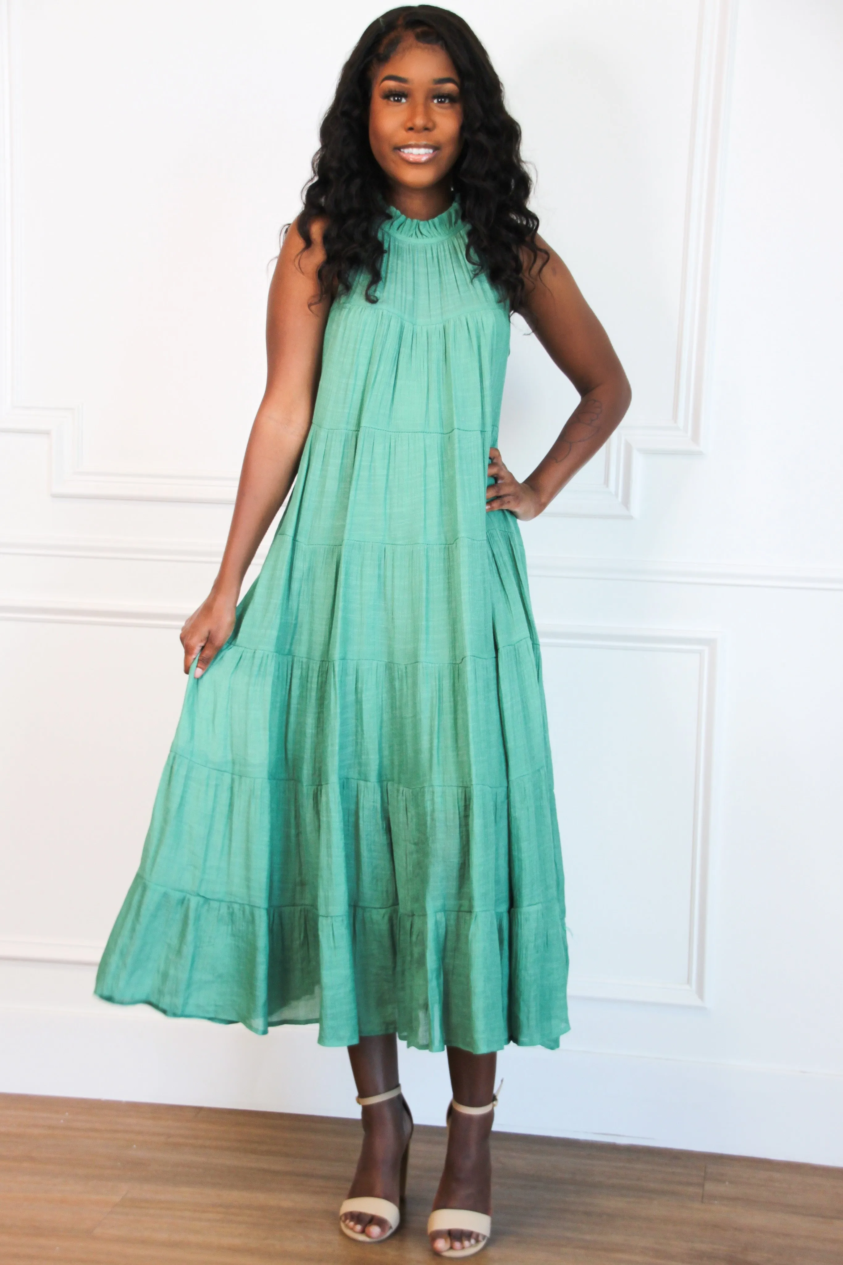 Effortlessly You High Neck Maxi Dress: Jade sold by Bella and Bloom