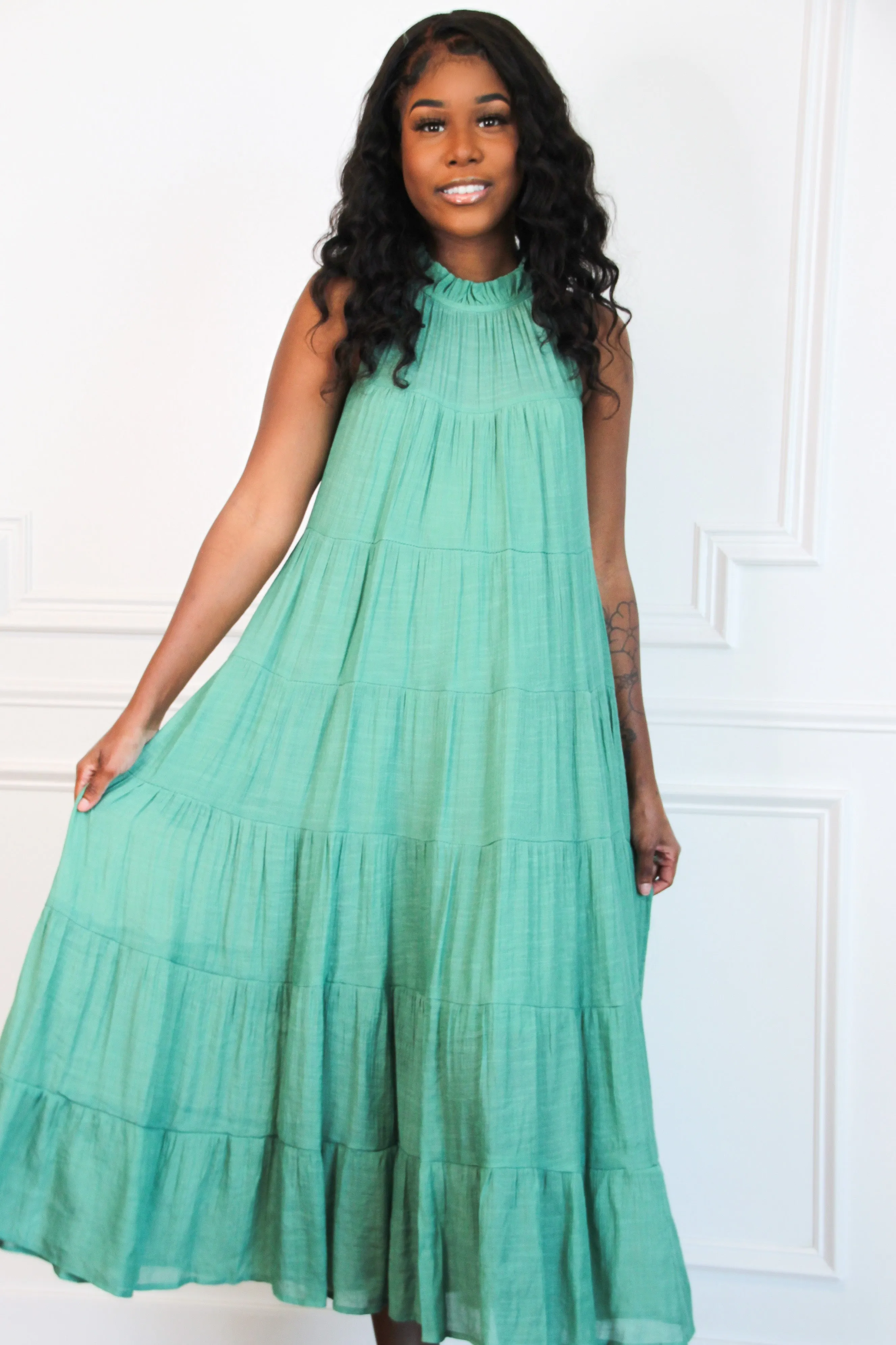 Effortlessly You High Neck Maxi Dress: Jade sold by Bella and Bloom product image thumbnail 2