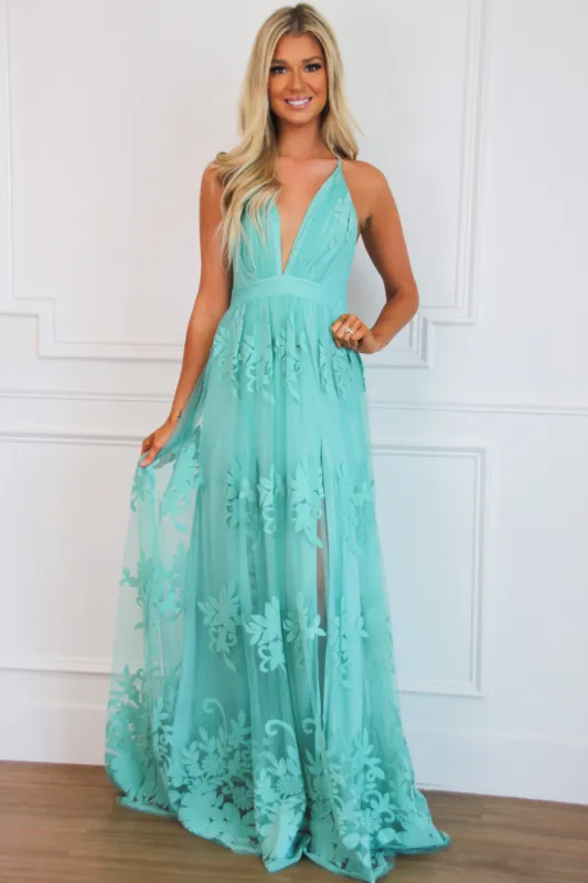 Here Comes the Bride Maxi Dress: Turquoise sold by Bella and Bloom