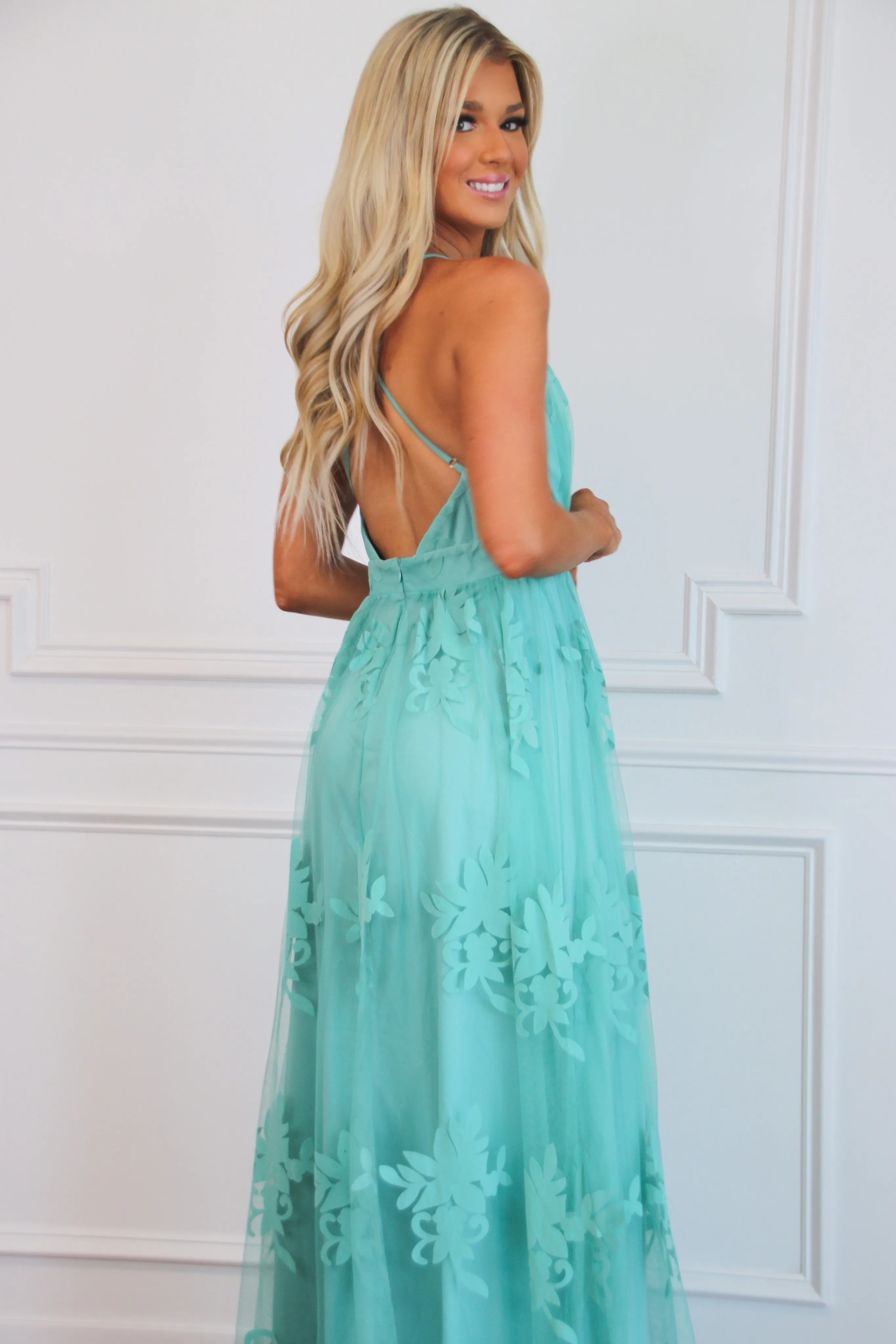 Here Comes the Bride Maxi Dress: Turquoise sold by Bella and Bloom product image thumbnail 3