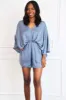 Jade Satin Kimono Sleeve Romper: Indigo sold by Bella and Bloom