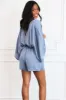Jade Satin Kimono Sleeve Romper: Indigo sold by Bella and Bloom